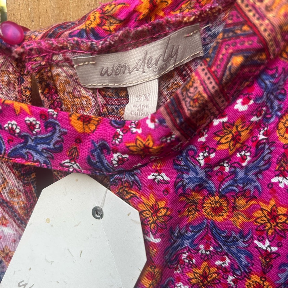 Wonderly NWT 2X Pink Lace Boho Hippy Top - Picture 5 of 10